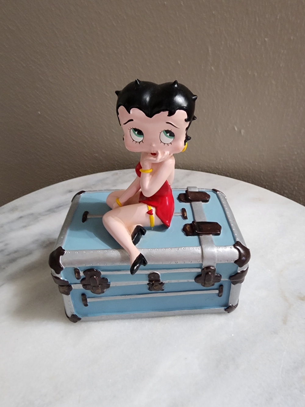 Betty Boop Figurine on Blue Trunk Trinket Box